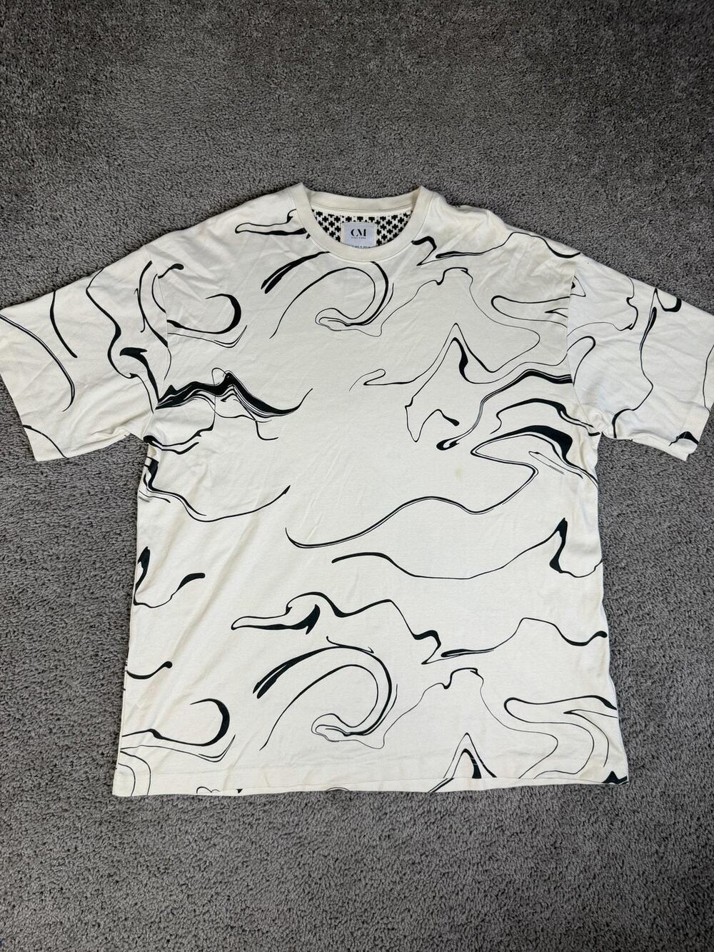 Ricky Singh Shirt Mens XL Cream Marble Graphic Crew Neck Cotton Lightweight